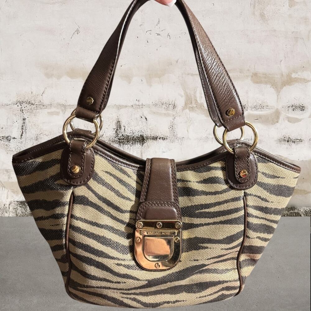 Michael Kors Brown and Tan Zebra-Print Canvas Crossbody Bag
